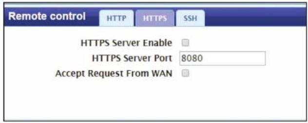 Remote control HTTP HTTPS SSH HTTPS Server Enable HTTPS Server Port 8080 Accept Request From WAN