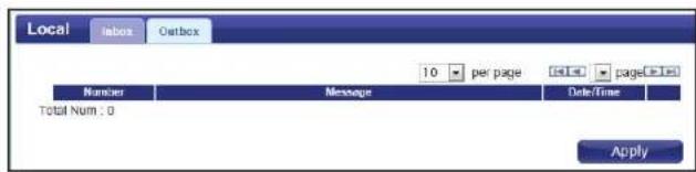Local Inbox Outbox 10 per page Page Page Number Message Date/Time Total Num : 0 Apply