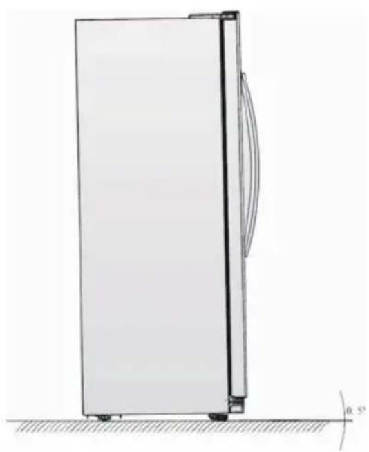 Line drawing of a refrigerator with a curved glass lid and side-mounted base, resting on a surface (no text or symbols)