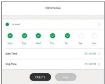 Edit Schedule Named Mon Tue Wed Thu Fri Set Sun Start Time 08:00 AM Stop Time 05:00 PM DELETE Save
