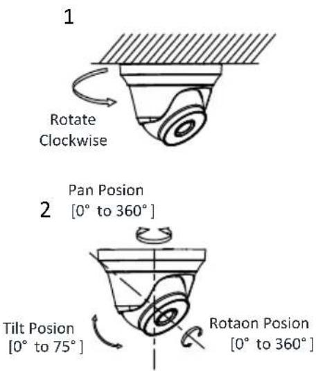 1 Rotate Clockwise 2 Pan Posion [0° to 360°] Tilt Posion [0° to 75°] Rotaon Posion [0° to 360°]