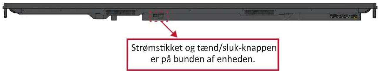 Strømstikket og tænd/sluk-knappen er på bunden af enheden.