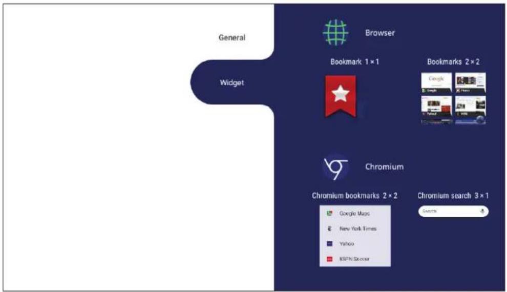 General Widget Browser Bookmark 1 × 1 Bookmarks 2 × 2 Chromium Chromium bookmarks 2 × 2 Chromium search 3 × 1 Google Maps New York Times Yahoo ESPN Soccer