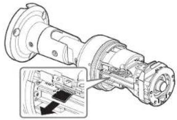 Mechanical assembly diagram showing a shaft and housing with an inset close-up of internal components (no text or symbols)