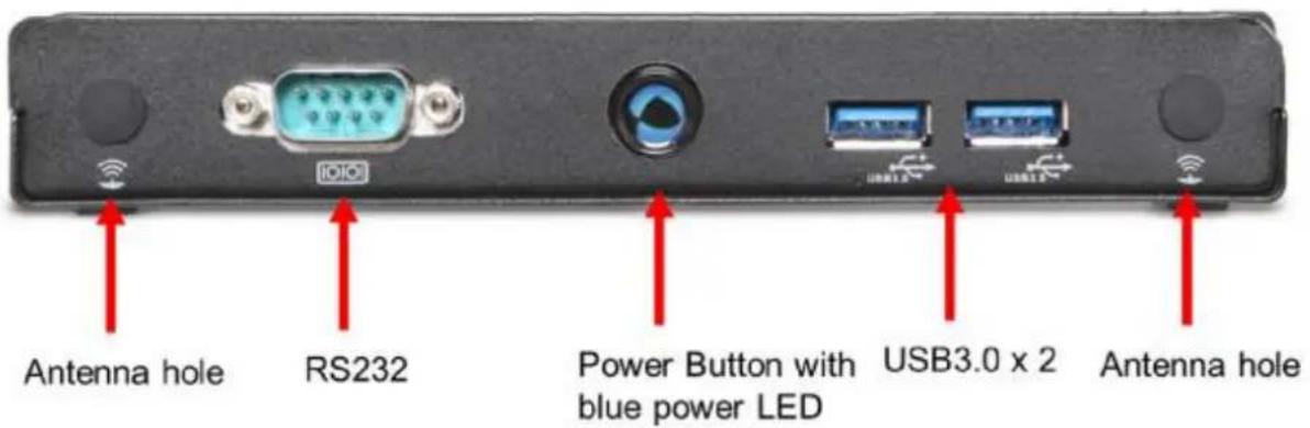 Antenna hole RS232 Power Button with blue power LED USB3.0 x 2 Antenna hole