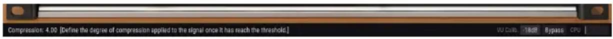 Compression: 4.00 [Define the degree of compression applied to the signal once it has reach the threshold.] VU Conv. 18dB Bypass CPU