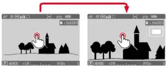 Two-panel image showing a rural scene with hand icons and UI controls, one before and after adjustment.