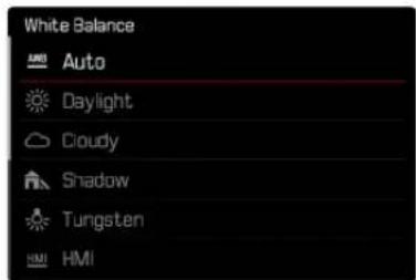 White Balance Auto Daylight Cloudy Shadow Tungsten HMI
