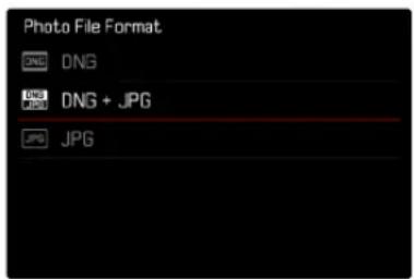 Photo File Format DNG DNG DNG DNG + JPG JPG