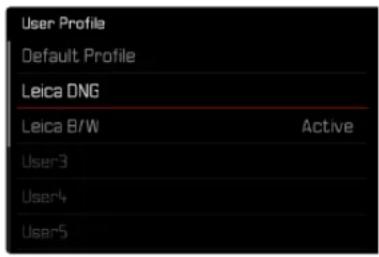 User Profile Default Profile Leica DNG Leica B/W Active User3 User4 User5