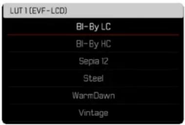 LUT 1 (EVF-LCD) BI-By LC BI-By HC Sepia 12 Steel WarmDawn Vintage