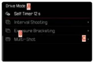 Drive Mode A Self Timer 12 s Interval Shooting Exposure Bracketing Multi-Shot