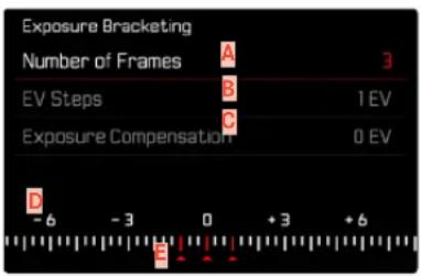 Exposure Bracketing Number of Frames A 3 EV Steps B 1 EV Exposure Compensation C 0 EV -6 -3 0 +3 +6