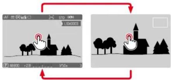 Two-panel image showing a rural scene with a hand cursor clicking a house and a castle, connected by red arrows to UI controls.