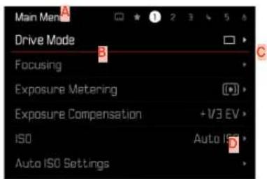 Main Men Drive Mode Focusing Exposure Metering Exposure Compensation ISO Auto ISO Settings