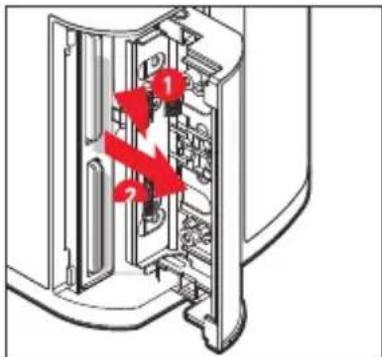 Technical diagram showing internal components with numbered labels and red arrows indicating flow or movement