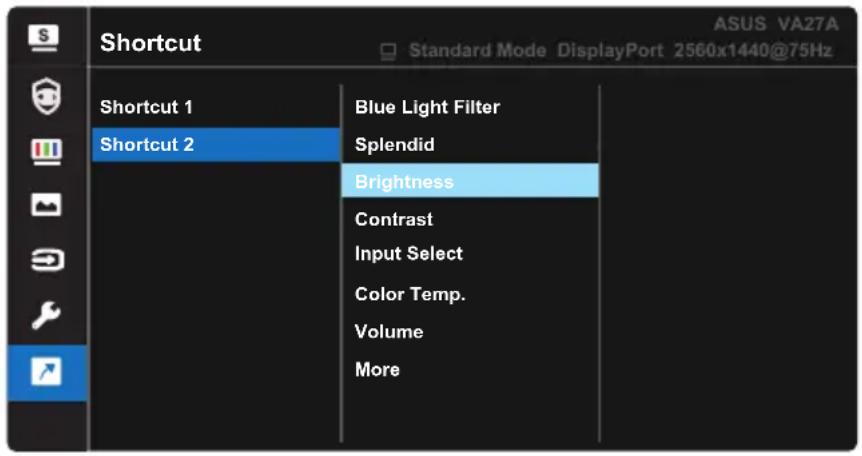 Shortcut Shortcut 1 Shortcut 2 Blue Light Filter Splendid Brightness Contrast Input Select Color Temp. Volume More ASUS VA27A Standard Mode DisplayPort 2560x1440@75Hz
