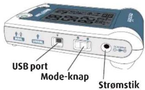 USB port Mode-knap Strømstik