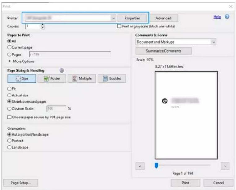 HP DesignJet T210 - Ved hjælp af Adobe Acrobat Reader - 1