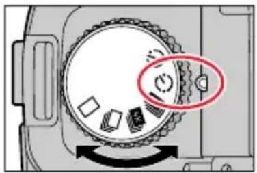 Diagram of a camera mode dial with labeled buttons and a red circle highlighting the center.