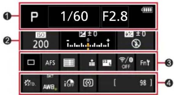 P 1/60 F2.8 ISO ±0 200 0 ±0 AFS OFF Fn STD AWB+ iOFF [ 98 ]