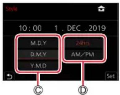 Style 10:00 1 . DEC . 2019 M.D.Y D.M.Y Y.M.D 24hrs AM/PM Set © ID