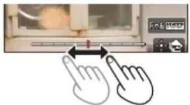 Diagram showing finger pressing on a device with directional arrows and control panel, indicating movement or positioning.