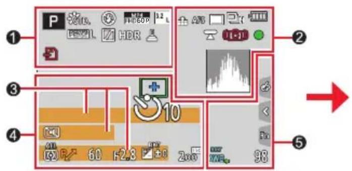 Camera control panel interface with labeled buttons and adjustment icons, showing status indicators and playback controls