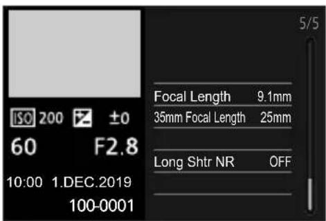 ISO 200 ±0 60 F2.8 10:00 1.DEC.2019 100-0001 Focal Length 9.1mm 35mm Focal Length 25mm Long Shtr NR OFF 5/5