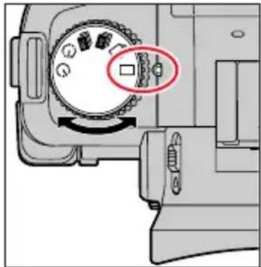Diagram of a camera mode dial with Chinese label and circular annotation highlighting the dial's position.