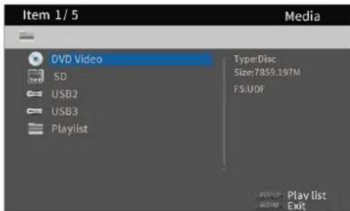 Item 1/5 Media DVD Video SD USB2 USB3 Playlist Type:Disc Size:7859.197M FS:UDF Play list Exit