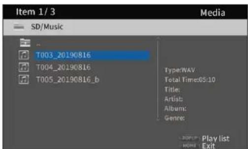 Item 1/3 Media SD/Music T003_20190816 T004_20190816 T005_20190816_b Type:NAV Total Time:05:10 Title: Artist: Album: Genre: Play list Exit
