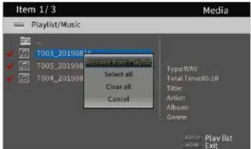 Item 1/3 Media Playlist/Music T003_20190815 Remove from Playlist Select all Clear all Cancel Type:WAV Total Time:05:10 Title: Artist: Album: Genre: MUEP Play list MUEP Exit