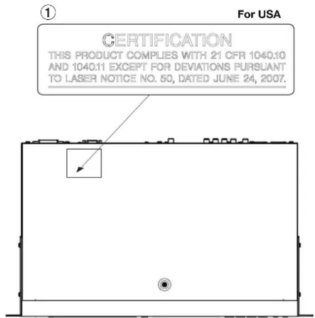 ① For USA CERTIFICATION THIS PRODUCT COMPLIES WITH 21 CFR 1040.10 AND 1040.11 EXCEPT FOR DEVIATIONS PURSUANT TO LASER NOTICE NO. 50, DATED JUNE 24, 2007.