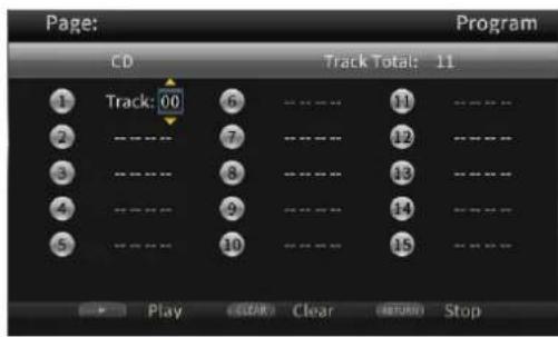 Page: CD Track Total: 11 Track: 00 6 11 2 7 12 3 8 13 4 9 14 5 10 15 Play (SELL) Clear (RETURN) Stop