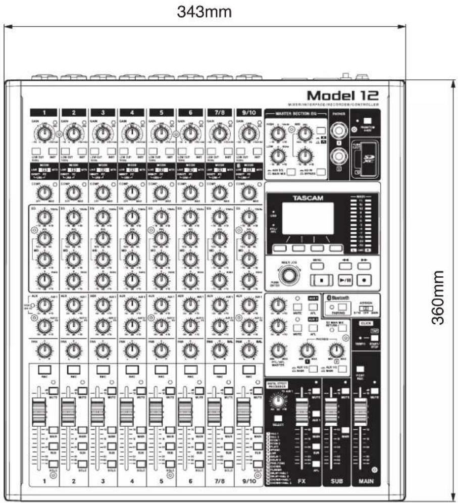 343mm Model 12 MAXIMUM INTERFACE/RECORDERS/CONTROLLER 1 2 3 4 5 6 7/8 9/10 MASTER SECTION 12 TASCAM 360mm FX SUB MAIN