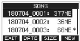 TASCAM Model 12 - Affichage de la liste des morceaux - 1