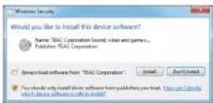 Would you like to install this device software? Name: TEAC Corporation Sound video and gamee... Publisher: TEAC Corporation Always trust software from "TEAC Corporation" Install Don't install You should only install done software from publisher you trust. Have you? Do you which do not use a safe or useful!