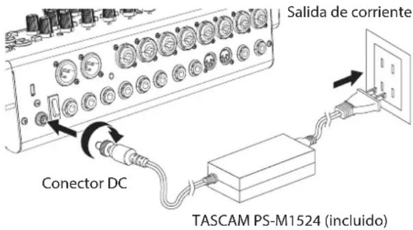 Salida de corriente Conector DC TASCAM PS-M1524 (incluido)