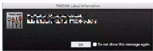 TASCAM Latest Information TASCAM OK Do not show this message again