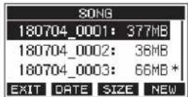 TASCAM Model 12 - Visualización del listado de canciones - 1
