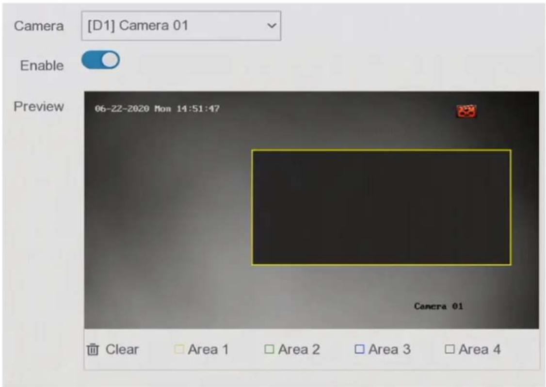 Camera [D1] Camera 01 Enable Preview 06-22-2020 Mon 14:51:47 Clear Area 1 Area 2 Area 3 Area 4 Camera 01
