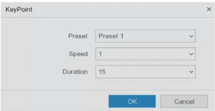 KeyPoint Preset Preset 1 Speed 1 Duration 15 OK Cancel