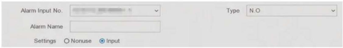 Alarm Input No. Type N.O Alarm Name Settings Nonuse Input