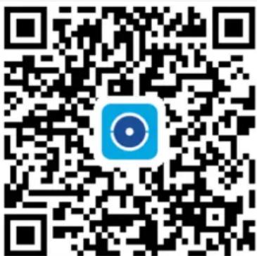 QR code with a blue circular logo in the center, likely linking to a digital service or website.