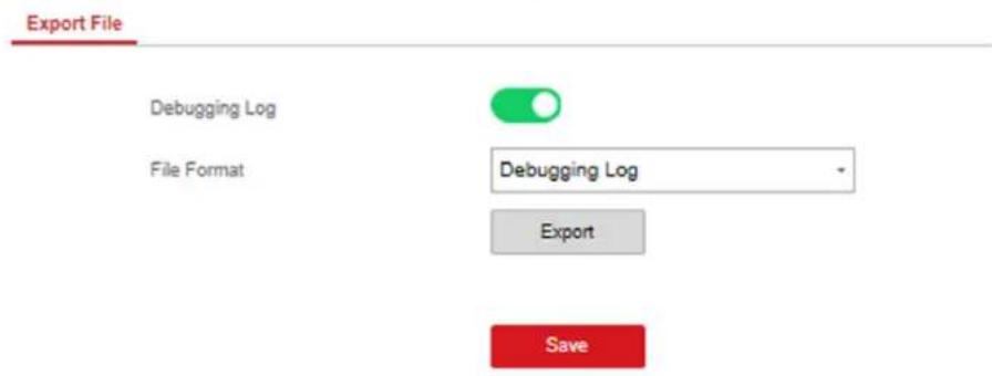 Export File Debugging Log File Format Debugging Log Export Save