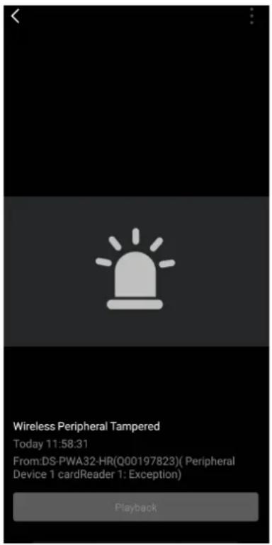 Wireless Peripheral Tampered Today 11:58:31 From:DS-PWA32-HR(Q00197823)( Peripheral Device 1 cardReader 1: Exception) Playback