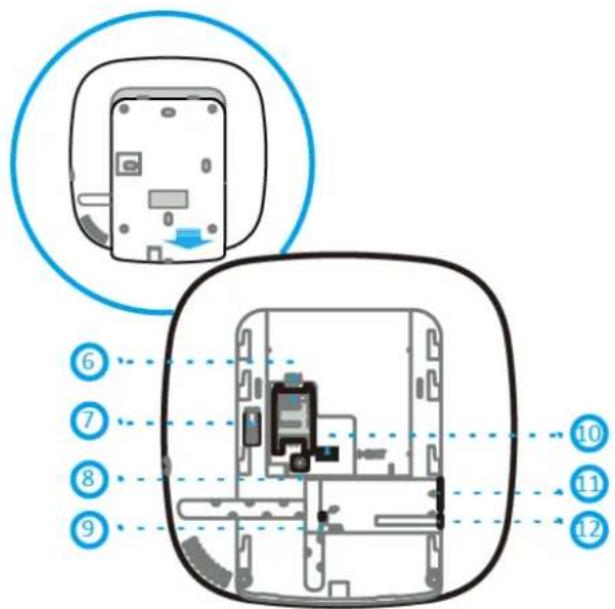 Diagram of a device interior with numbered labels pointing to internal components