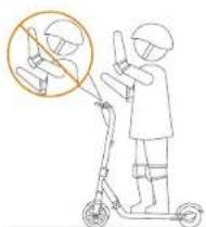 Illustration showing a person using a scooter to stop the phone, with an inset circle highlighting the seat.