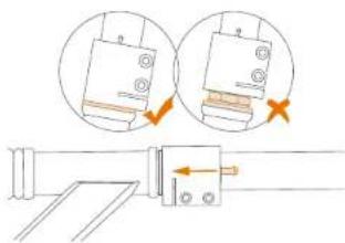 Technical diagram showing mechanical assembly with zoomed-in detail and directional arrows indicating movement or force